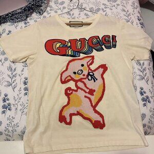 | Gucci Year Of The Pig Graphic T-Shirt Womens Size S | C: White/Tan 40% off